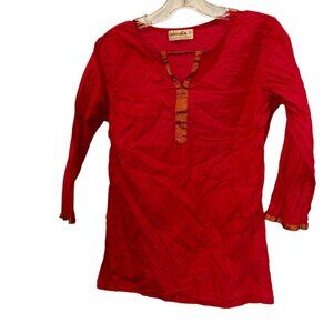Fabindia India Color Trend of Season RED gold kurti tunic top M